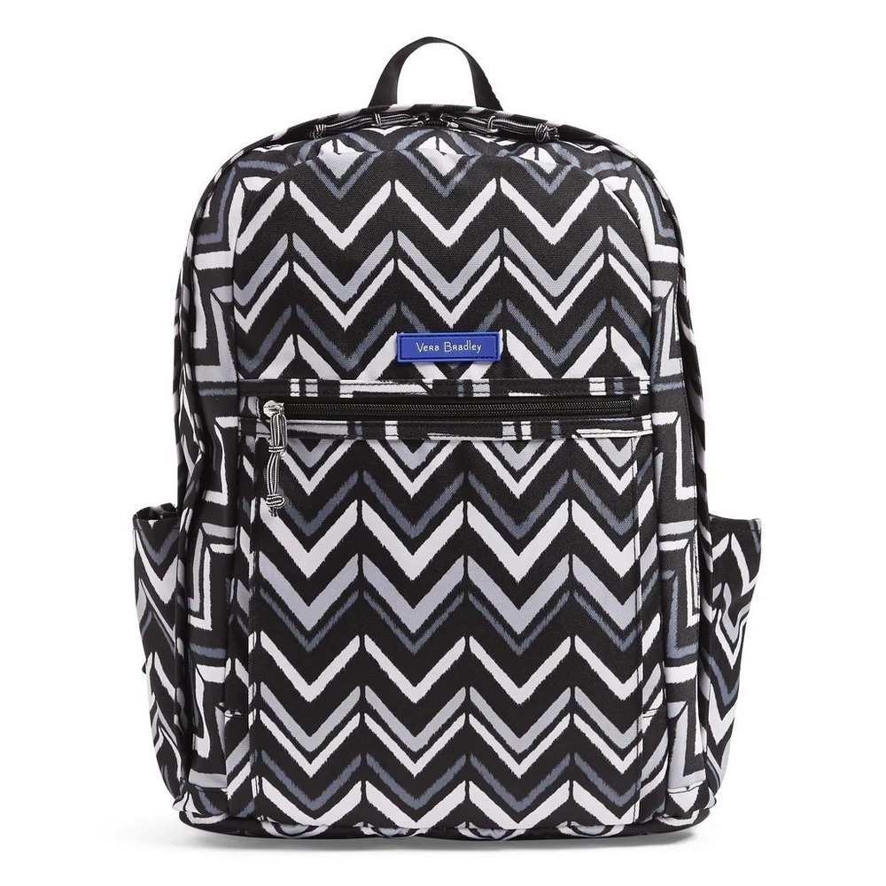 Vera Bradley Lighten Up Grand Backpack Chevron Stripes Black White Blue - EUC